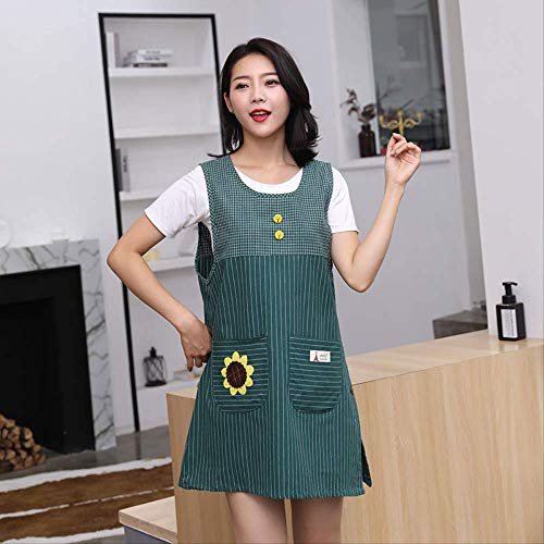 mhde Delantales Moda algodón Bata Gruesa Cocina hogar cafetería Anti-Vestido Chaleco Delantal de Manga Larga código 7016 Chaleco Verde