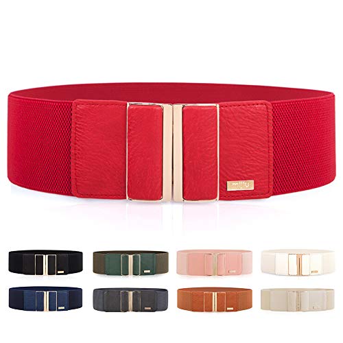 Mijiu, Cinturón Ancho Elástico para Mujer con Hebilla de Aleación, Rojo (Hecho en China/ Made in China)