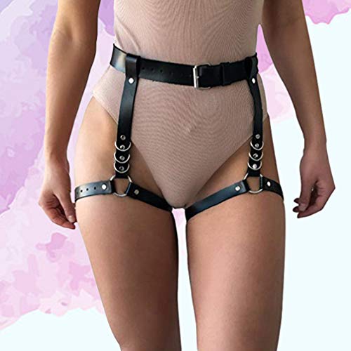 Milisten 1 Unid Arnés de Liga para Piernas Flexible Ajustable de Cuero de Pu Robusto Punk Liguero Cintura para Cosplay Show Punk Rock