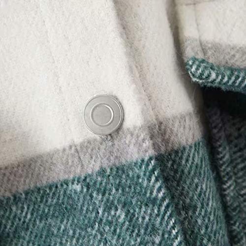 MINASAN Sobrecamisas de Moda para Mujer, Chaqueta de Lana a Cuadros de Gran tamaño, Abrigo Vintage con Bolsillo asimétrico, Prendas de Vestir Exteriores para Mujer, Tops Elegantes (Verde, L)
