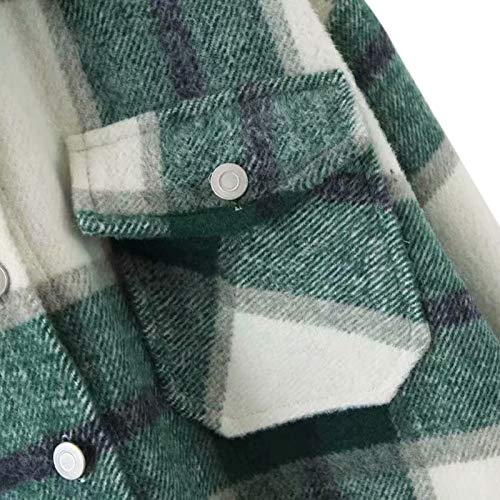MINASAN Sobrecamisas de Moda para Mujer, Chaqueta de Lana a Cuadros de Gran tamaño, Abrigo Vintage con Bolsillo asimétrico, Prendas de Vestir Exteriores para Mujer, Tops Elegantes (Verde, L)