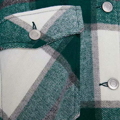 MINASAN Sobrecamisas de Moda para Mujer, Chaqueta de Lana a Cuadros de Gran tamaño, Abrigo Vintage con Bolsillo asimétrico, Prendas de Vestir Exteriores para Mujer, Tops Elegantes (Verde, L)