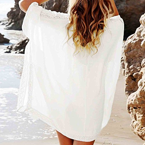 Mine Tom Mujer Verano Suelto Vestido Batwing Manga Vestir V-Cuello Playa Vestir Blanco