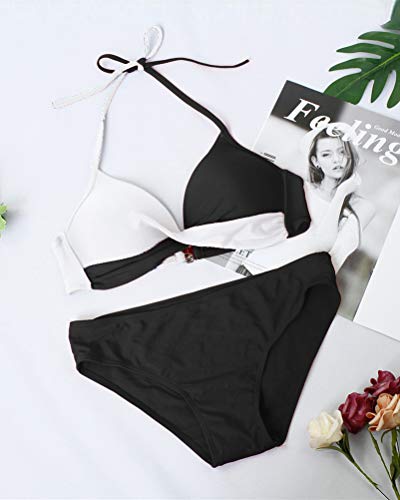 Minetom Bikinis Mujer 2018 Push Up Sujetador Acolchado Traje De Baño Bikini para Mujeres Niñas Negro ES 34