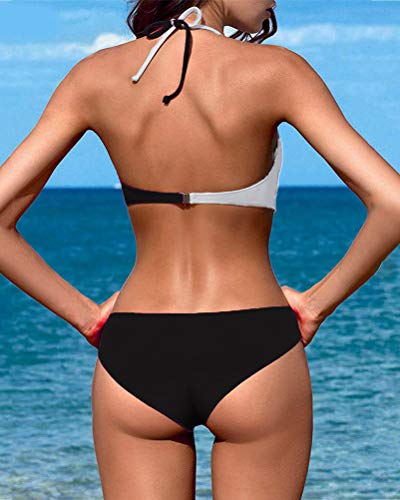 Minetom Bikinis Mujer 2018 Push Up Sujetador Acolchado Traje De Baño Bikini para Mujeres Niñas Negro ES 34