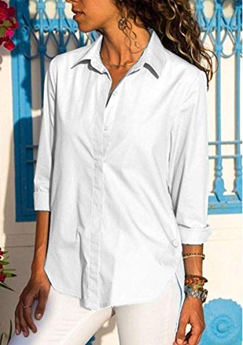 Minetom Camisas Mujer, 2018 Blusas para Mujer Vaquera Sexy Gasa Tops Camisetas Mujer Cremallera Manga Corta Blusas Blanco ES 38