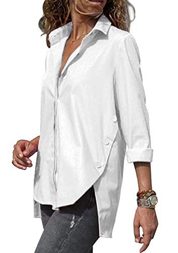 Minetom Camisas Mujer, 2018 Blusas para Mujer Vaquera Sexy Gasa Tops Camisetas Mujer Cremallera Manga Corta Blusas Blanco ES 38