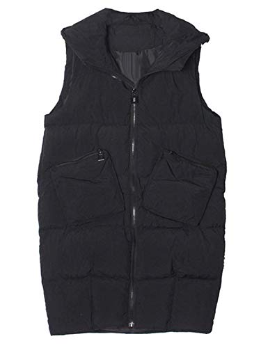 Minetom Chaleco con Capucha de Mujer Cremallera Frontal Bolsillos Cálido Chaqueta Larga Acolchadas Abrigo de Invierno C Negro 40
