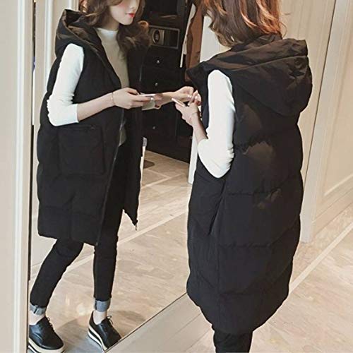 Minetom Chaleco con Capucha de Mujer Cremallera Frontal Bolsillos Cálido Chaqueta Larga Acolchadas Abrigo de Invierno C Negro 40