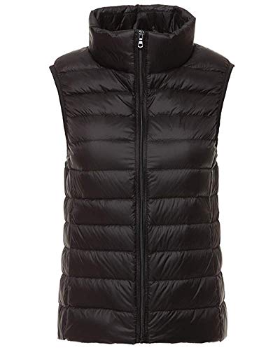 Minetom Chaqueta De Chaleco Mujer Chaleco Acolchado con Cremallera Chaleco Deportivo Acolchado Ultraligero Cálido De Invierno Chaqueta De Transición con Bolsillos Negro XL