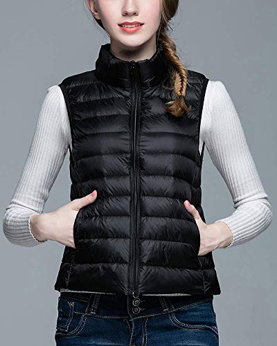 Minetom Chaqueta De Chaleco Mujer Chaleco Acolchado con Cremallera Chaleco Deportivo Acolchado Ultraligero Cálido De Invierno Chaqueta De Transición con Bolsillos Negro XL