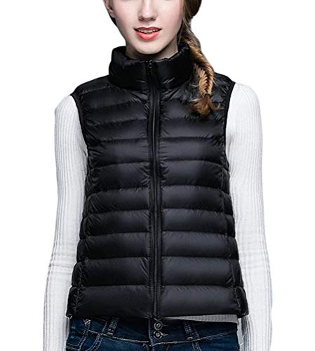 Minetom Chaqueta De Chaleco Mujer Chaleco Acolchado con Cremallera Chaleco Deportivo Acolchado Ultraligero Cálido De Invierno Chaqueta De Transición con Bolsillos Negro XL