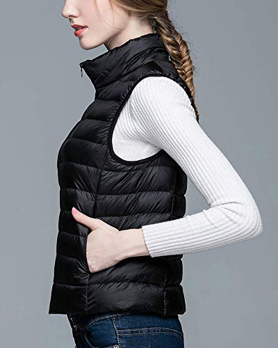 Minetom Chaqueta De Chaleco Mujer Chaleco Acolchado con Cremallera Chaleco Deportivo Acolchado Ultraligero Cálido De Invierno Chaqueta De Transición con Bolsillos Negro XL
