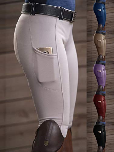 Minetom Equitación Mujer Suave Elástico Jodhpurs Pantalones para Equitación con Bolsillos Pantalones De Equitación para Mujer Blanco M