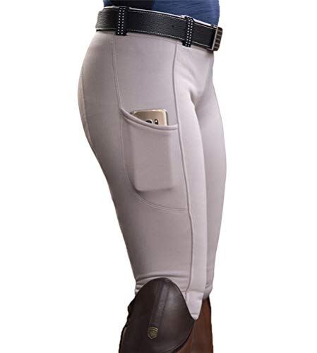 Minetom Equitación Mujer Suave Elástico Jodhpurs Pantalones para Equitación con Bolsillos Pantalones De Equitación para Mujer Blanco M