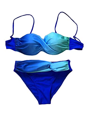 Minetom Mujer Bikini Reversibles 2pcs Traje de Baño Ropa de Baño Acolchado Push Up Bañador Bloque de Color Playa Natación Swimwear Azul ES 38