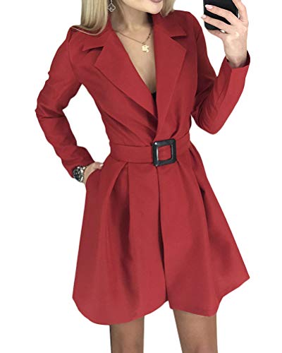 Mujer Traje Vestido Blazer de Manga Larga Chaqueta Abrigo Slim para Mujer Mini Falda Vestidos de Cuello Redondo con Botones Casual Oficina Negocios Fiesta 