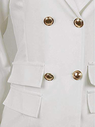 Minetom Mujer Blazer Manga Larga Chaqueta del Traje Mini Vestido Oficina Negocios Parte OL Cuello en V Botón Chaqueta Abrigo Blanco ES 38