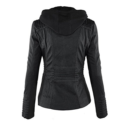 Minetom Mujer Invierno Cremallera Jackets Chaquetas Deportiva Cuero Moto Cazadoras Imitacion Piel Biker Abrigos Con Capucha Negro ES 34