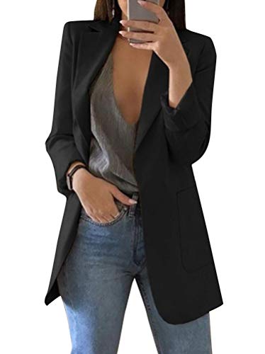 Minetom Mujer Manga Larga Blazer Elegante Oficina Negocios Parte OL Traje De Chaqueta Sólido Slim Fit Abrigo Cardigan Outwear Top A Negro ES 38
