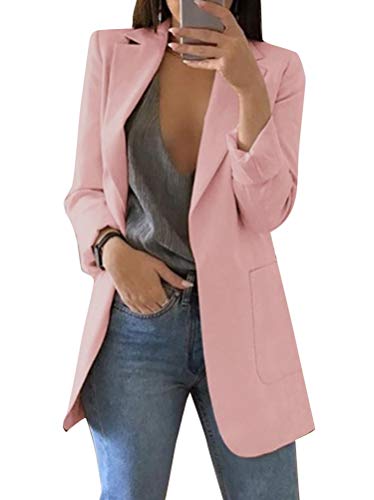 Minetom Mujer Manga Larga Blazer Elegante Oficina Negocios Parte OL Traje De Chaqueta Sólido Slim Fit Abrigo Cardigan Outwear Top A Rosa ES 36