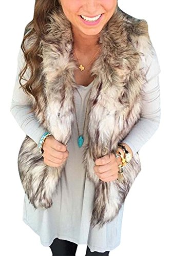 Minetom Mujer Otoño Invierno Moda Faux Pelaje Chaleco Sin Mangas Chaqueta Calentar Gilet Gris ES 34