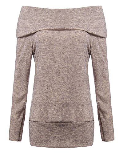 Minetom Mujer Otoño Invierno Moda Suéter Largo Off Shoulder Jersey Prendas de Punto de Cuello Barco Sweater Mangas Largas Camiseta Jumper Blous Z Vino Rojo ES 36