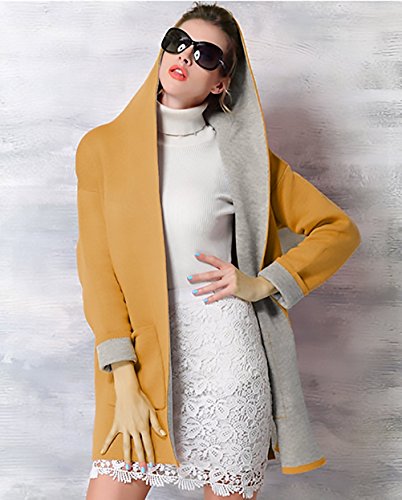 Minetom Mujer Otoño Invierno Suelto Abrigos con Capucha Moda Parka Trench Coat Elegante Bolsillos Chaquetas Tallas Grandes Amarillo ES 44