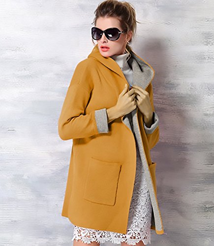 Minetom Mujer Otoño Invierno Suelto Abrigos con Capucha Moda Parka Trench Coat Elegante Bolsillos Chaquetas Tallas Grandes Amarillo ES 44