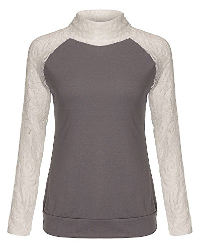 Minetom Mujer Otoño Primavera Manga Larga Camisas Turtleneck Blusa Hueco Suéter Tops Gris Es 34