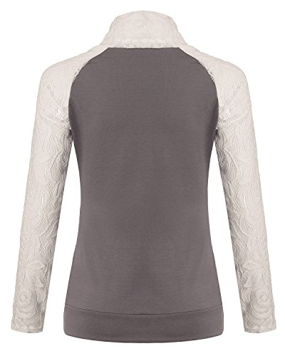 Minetom Mujer Otoño Primavera Manga Larga Camisas Turtleneck Blusa Hueco Suéter Tops Gris Es 34