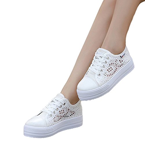 Minetom Mujer Zapatos Casuales Zapatos de Lona Respirables Zapatos Deportivos Al Aire Libre Planos de Primavera Blanco EU 42