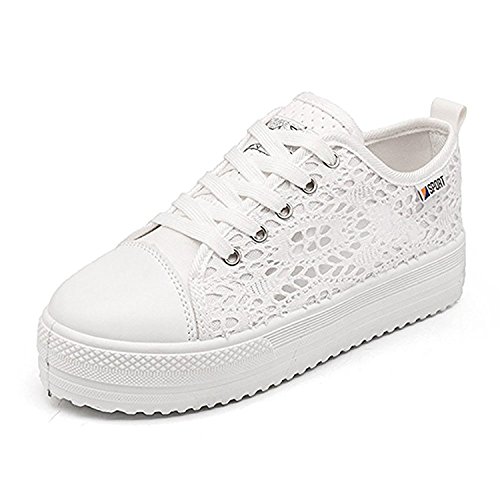 Minetom Mujer Zapatos Casuales Zapatos de Lona Respirables Zapatos Deportivos Al Aire Libre Planos de Primavera Blanco EU 42