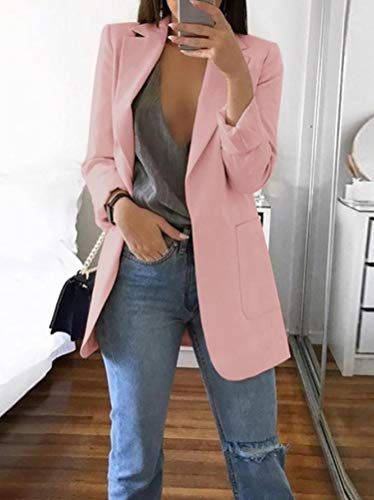 Minetom Mujeres Blazer Elegante Oficina Traje de Chaqueta Outwear Casual A Rosa ES 38