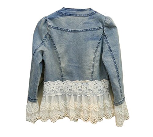 Minetom Mujeres Niñas Moda Denim Chaqueta Manga Larga Capa con Encaje Dobladillo Casual Ropa Azul 44