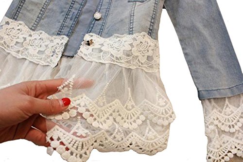 Minetom Mujeres Niñas Moda Denim Chaqueta Manga Larga Capa con Encaje Dobladillo Casual Ropa Azul 44