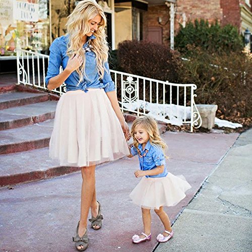 Minetom Verano Madre e Hija Casual Mini Camisa Tops + Vestido Falda Ropa De Familia Fiesta Partido de Tarde Azul-Blanco ES 36 (Mamá)