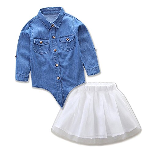 Minetom Verano Madre e Hija Casual Mini Camisa Tops + Vestido Falda Ropa De Familia Fiesta Partido de Tarde Azul-Blanco ES 36 (Mamá)