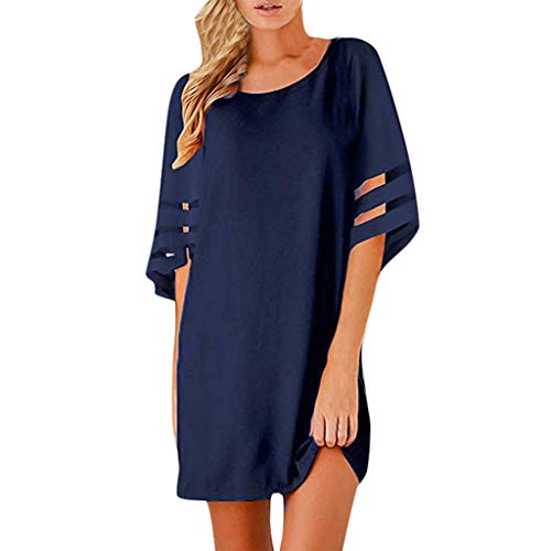 Mini Vestido Mujeres Casual Gasa Llamarada del Panel Empalme Sólido Fiesta de Malla Playa Club Vestido