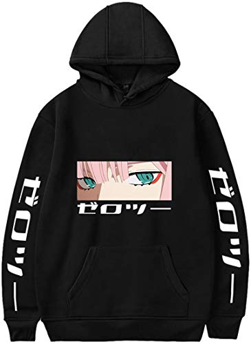 MINIDORA Sudadera con Capucha para Hombre Darling in The FRANXX Zero Two 02 Jersey de Moda Estampado de Manga Larga Sudaderas Unisex L,1 Negro 48234