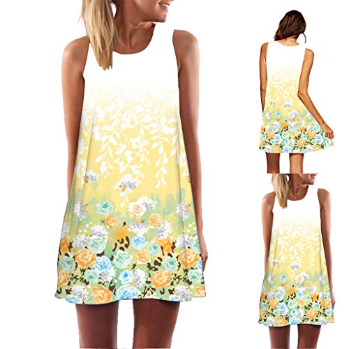 MINXINWY Vestidos de Verano Mujer 2036, Vestidos Noche Elegante Vestidos Mujer de Boda Vestido de Mujer de Estampado Vestido de Chaleco de impresión de la Honda de señoras