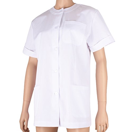 MISEMIYA - Casaca SEÑORA con BOTÓN Cuello Redondo Uniforme Laboral CLINICA Hospital Limpieza Veterinaria SANIDAD HOSTELERÍA- Ref.831 - L, Blanco