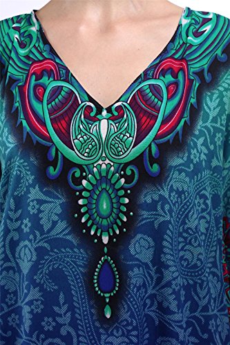 Miss Lavish London Mujeres caftán de Londres túnica Kimono Libre tamaño Largo Vestido de Fiesta para Loungewear Vacaciones Ropa de Dormir Playa Todos los días Cubrir Vestidos #101 [Azul EU 52-56]