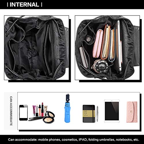 Miss Lulu Mochila de Moda Bolsos para Mujer Correa para el Hombro con Cadena Cráneos en Relieve con Tachuelas de Cuero de Imitación (Negro)