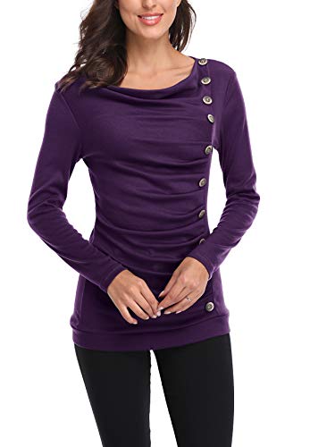 MISS MOLY Blusas para Mujer Elegantes T Shirt Botones Laterales Blusa de Otoño Camiseta Y Tops Púrpura Large