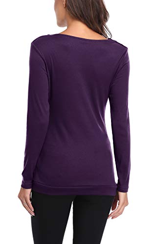 MISS MOLY Blusas para Mujer Elegantes T Shirt Botones Laterales Blusa de Otoño Camiseta Y Tops Púrpura Large