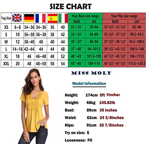 MISS MOLY Camiseta Blusa de Verano para Mujer Túnicas Blusas Amarillo de Jengibre - L