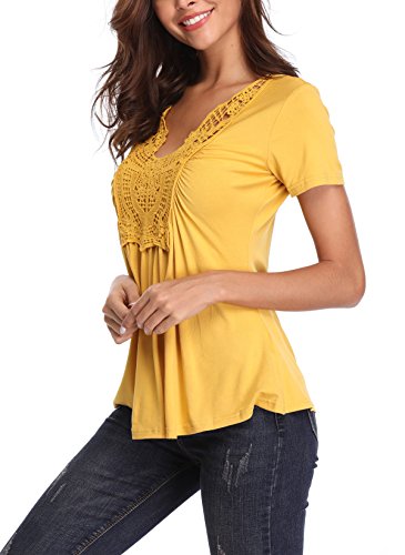 MISS MOLY Camiseta Blusa de Verano para Mujer Túnicas Blusas Amarillo de Jengibre - L
