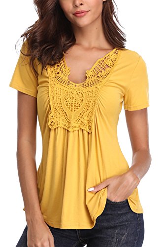 MISS MOLY Camiseta Blusa de Verano para Mujer Túnicas Blusas Amarillo de Jengibre - L