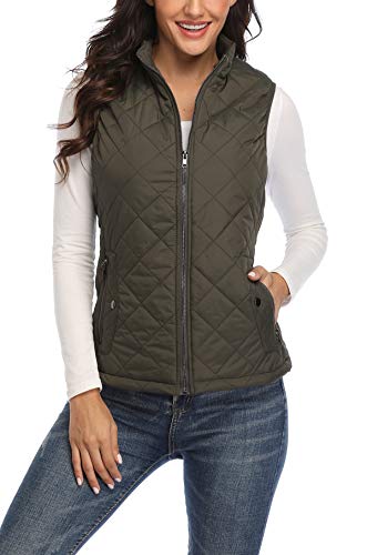 MISS MOLY Chaleco Mujer Acolchado con Bolsillos Ligero Cazadoras Chalecos con Cremallera Verde X-Small